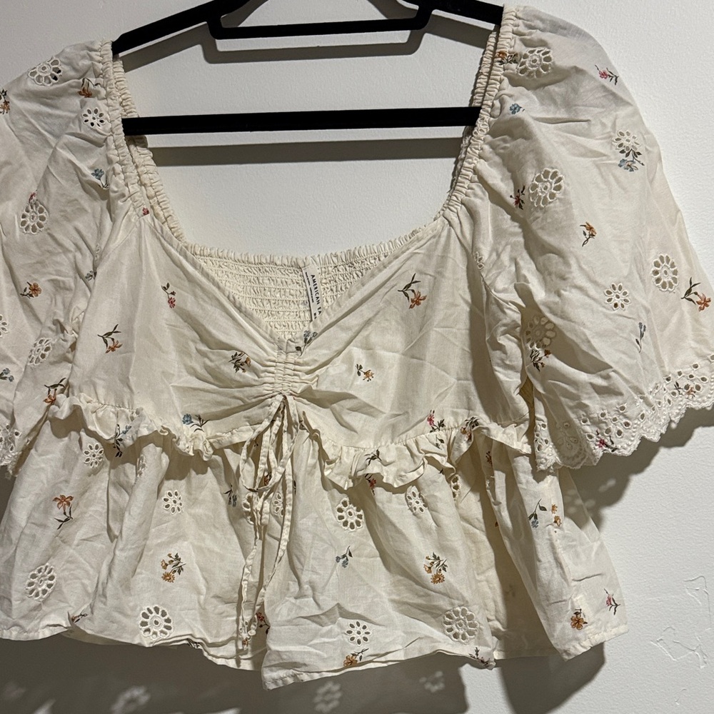 Floral Cream Women's Crop Top - Picture 4 of 5